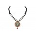 Women necklace silver gold rhodium glass pearl stone tribal black thread C 474